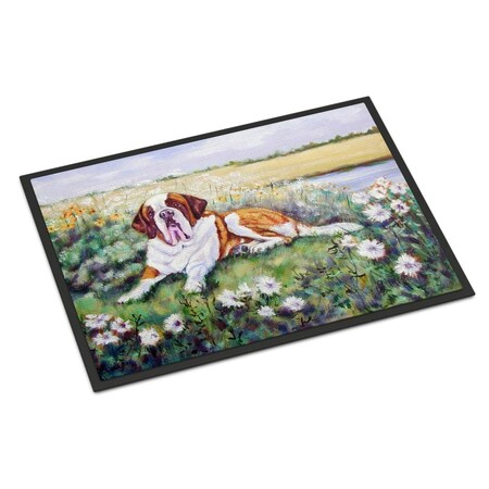Carolines Treasures 24 x 36 in. Saint Bernard in Flowers Indoor or Outdoor Mat 7446JMAT